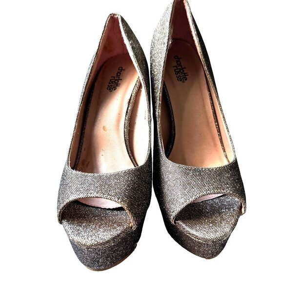 Charlotte Russe  Gold Glitter Peep Toes Platform High Heel Shoes  Size 8 - Picture 2 of 16